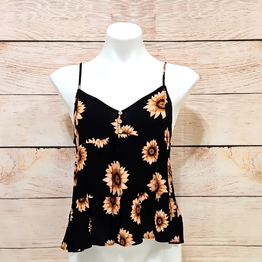 💟 BE COOL Black and Gold Sunflower Camisole Blouse Small